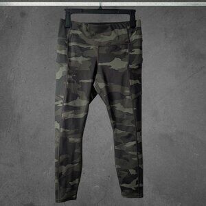 Athleta Green Camo Leggings SP Adjustable Waistband & Zipper Pockets Activewear